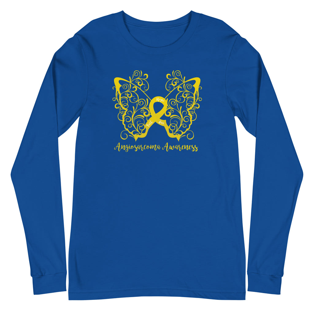 Angiosarcoma Awareness Filigree Butterfly Long Sleeve Tee (Several Colors Available)