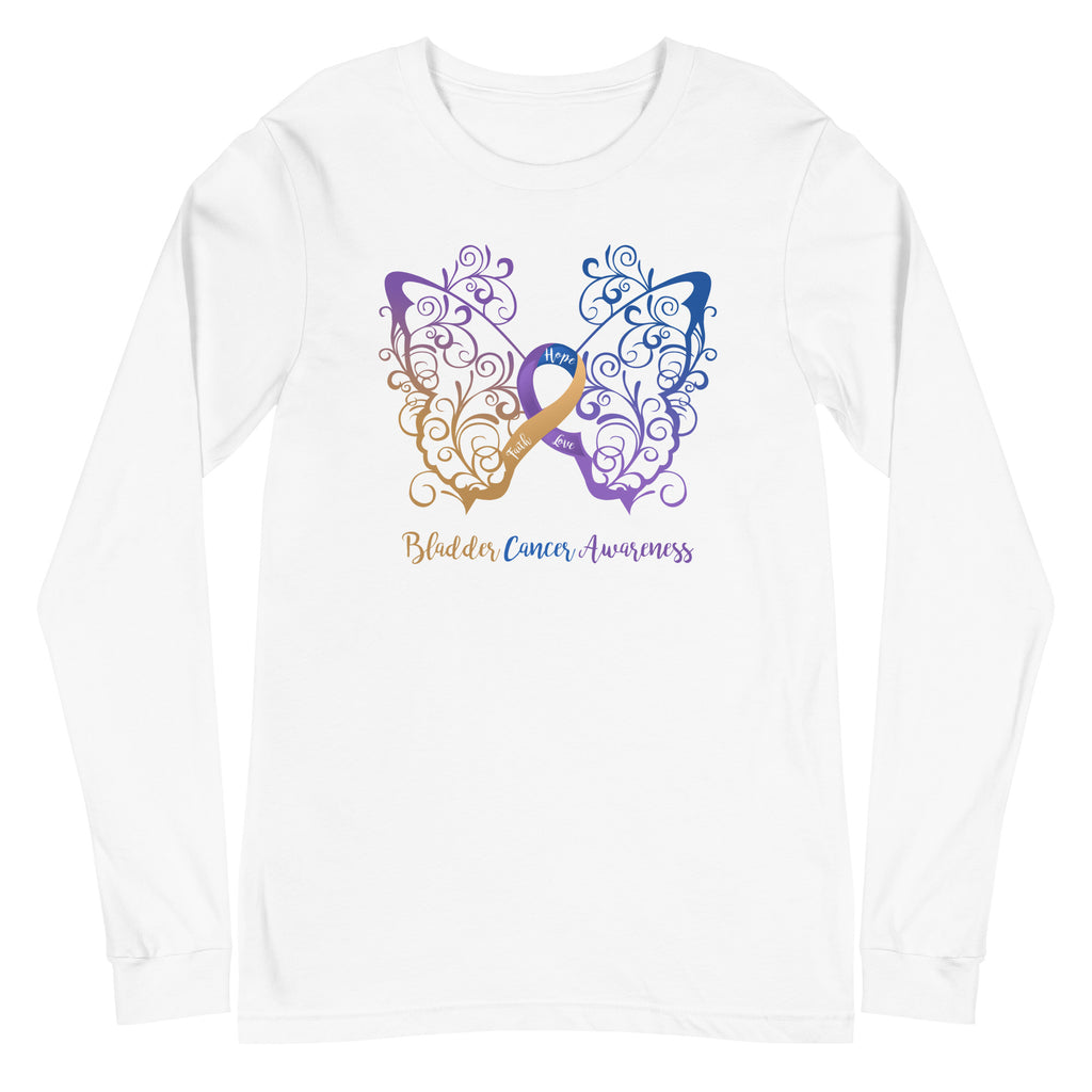 Bladder Cancer Awareness Filigree Butterfly Long Sleeve Tee - Several Colors Available