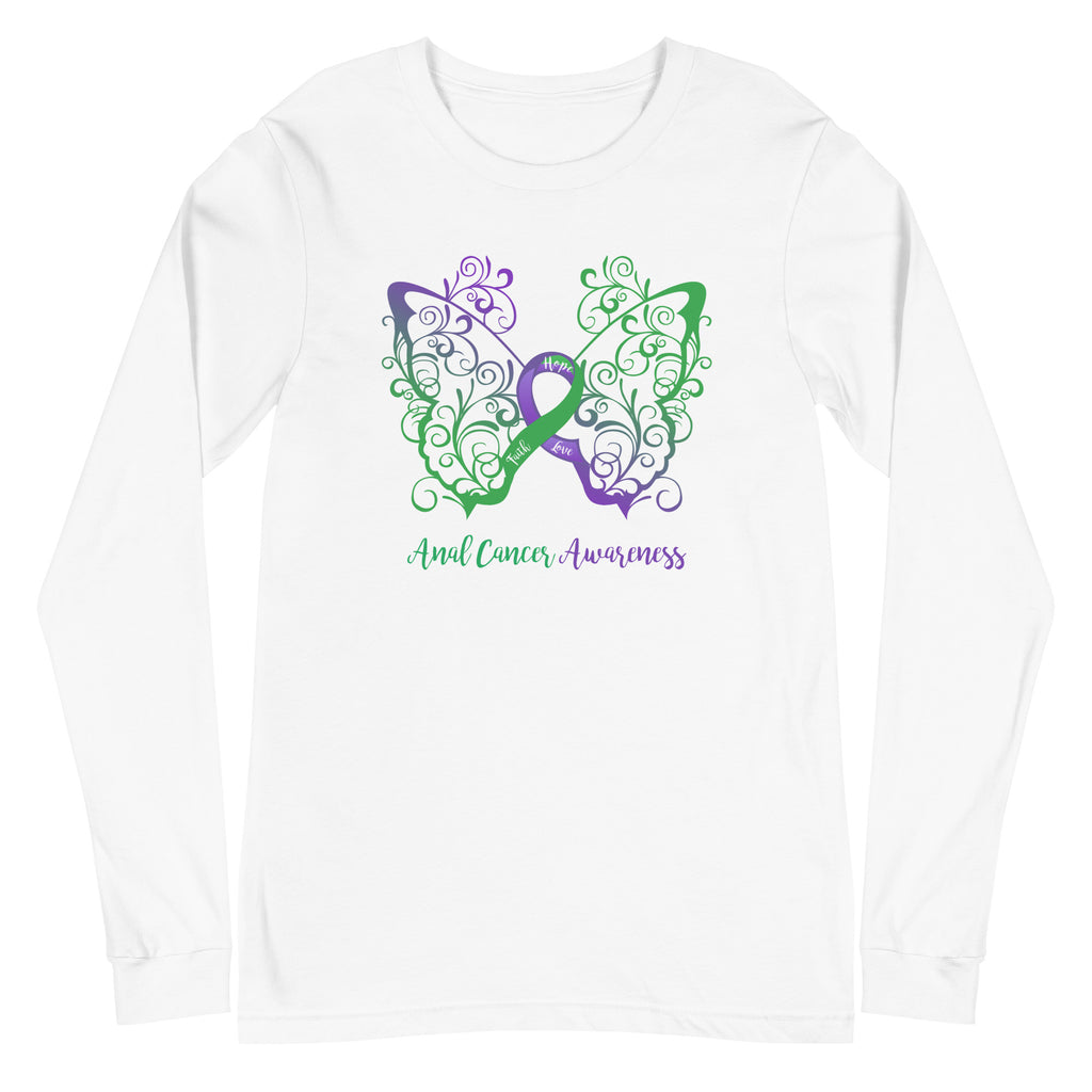 Anal Cancer Awareness Filigree Butterfly Long Sleeve Tee (Several Colors Available)