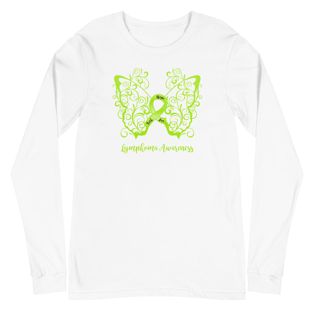 Lymphoma Awareness Filigree Butterfly Long Sleeve Tee (Several Colors Available)