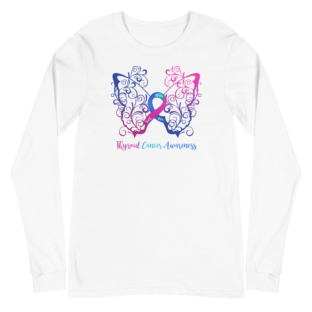 Thyroid Cancer Awareness Filigree Butterfly Long Sleeve Tee (Several Colors Available)