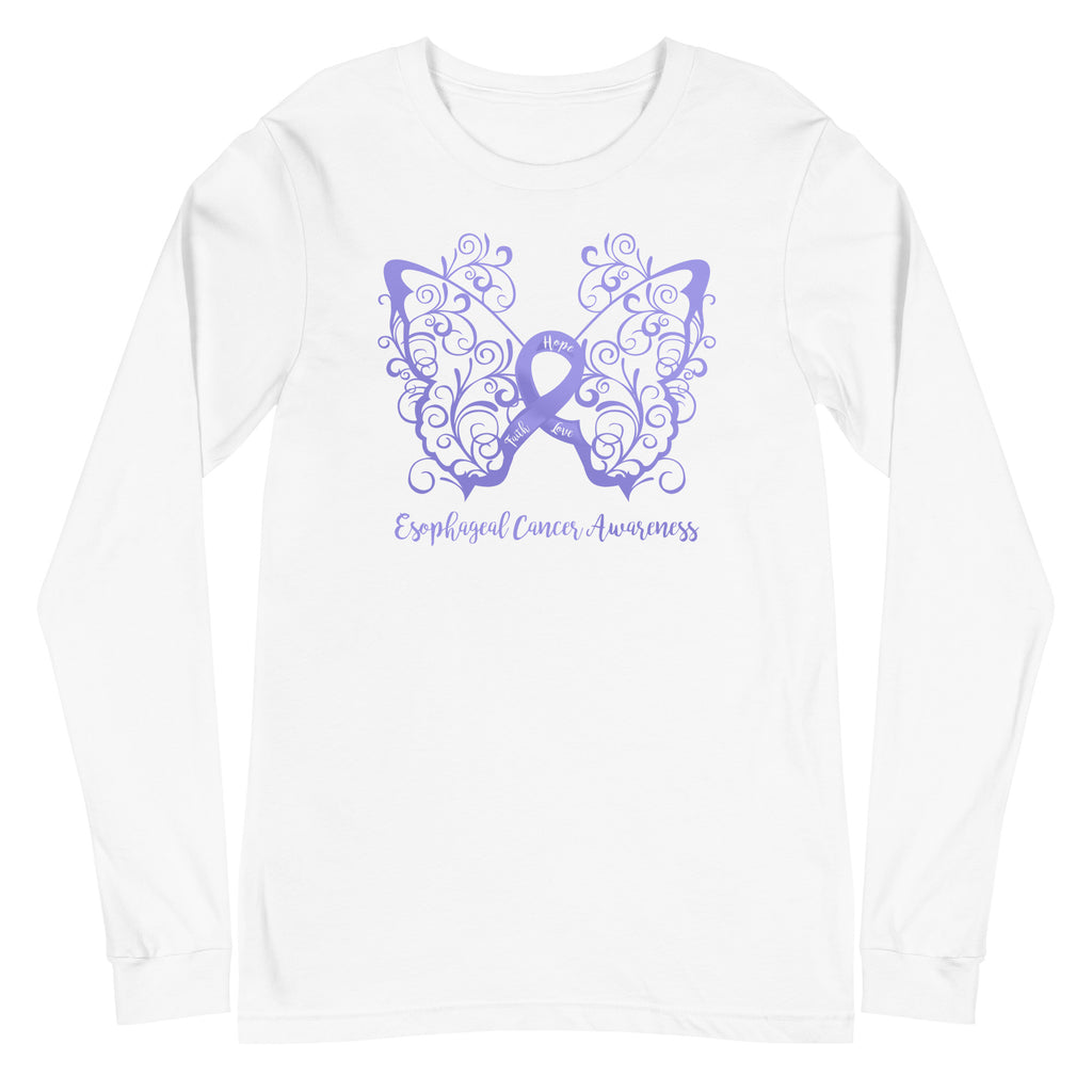 Esophageal Cancer Awareness Filigree Butterfly Long Sleeve Tee (Several Colors Available)