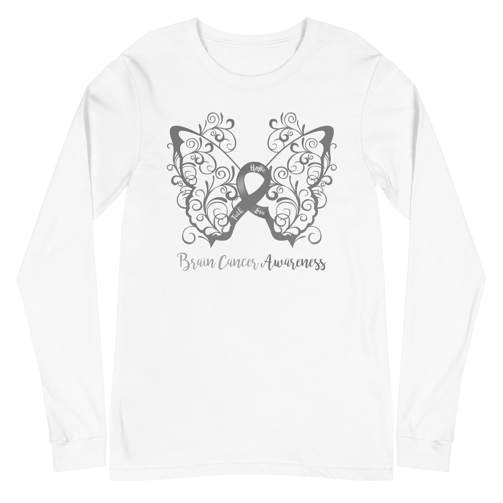 Brain Cancer Awareness Filigree Butterfly Long Sleeve Tee - Several Colors Available