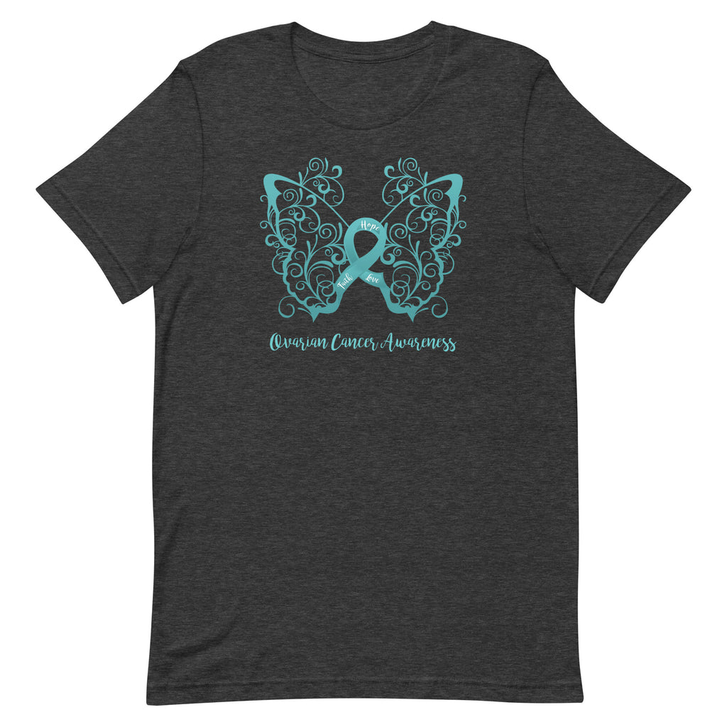 Ovarian Cancer Awareness Filigree Butterfly T-Shirt (Several Colors Available)