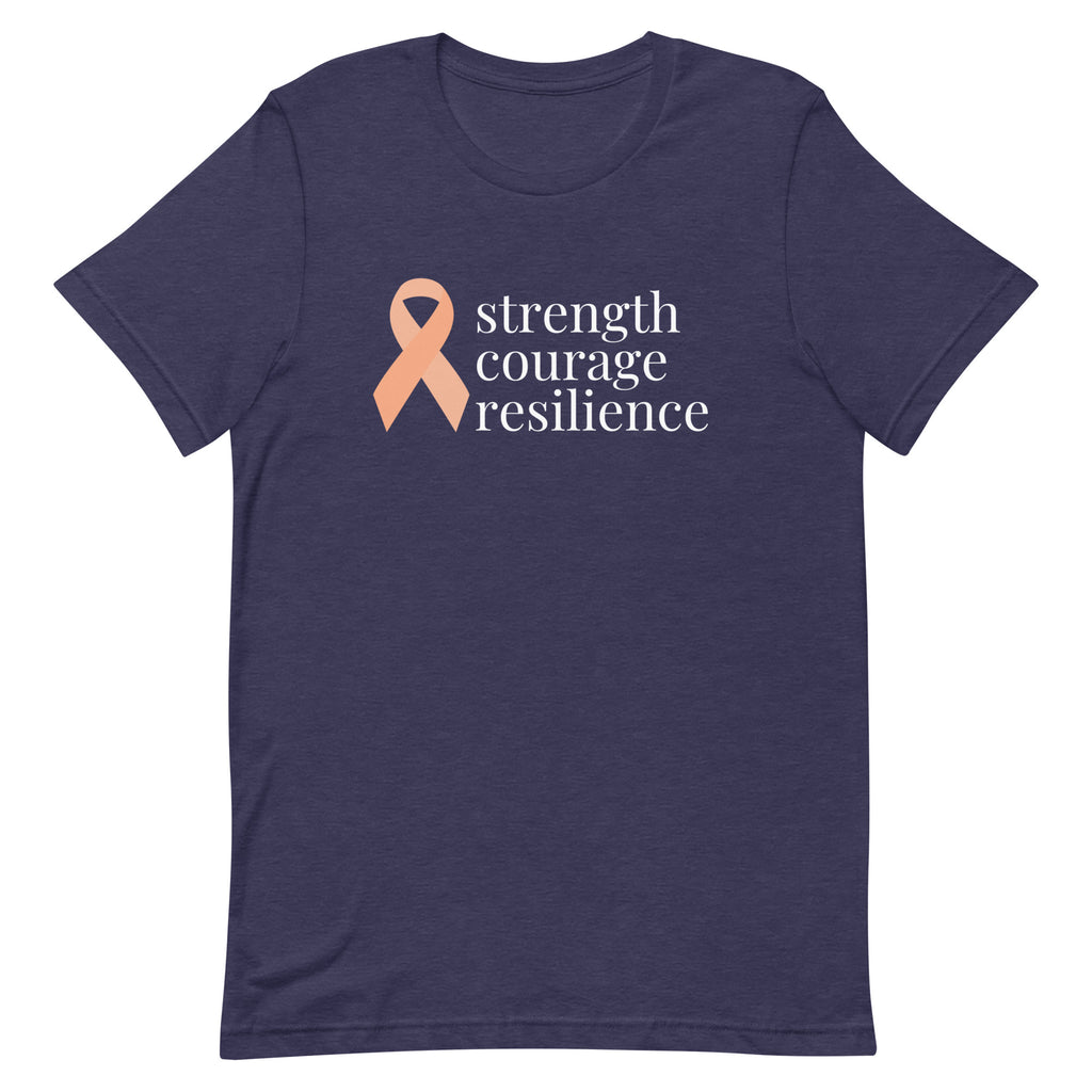 Endometrial Cancer "strength courage resilience" Ribbon T-Shirt - Dark Colors