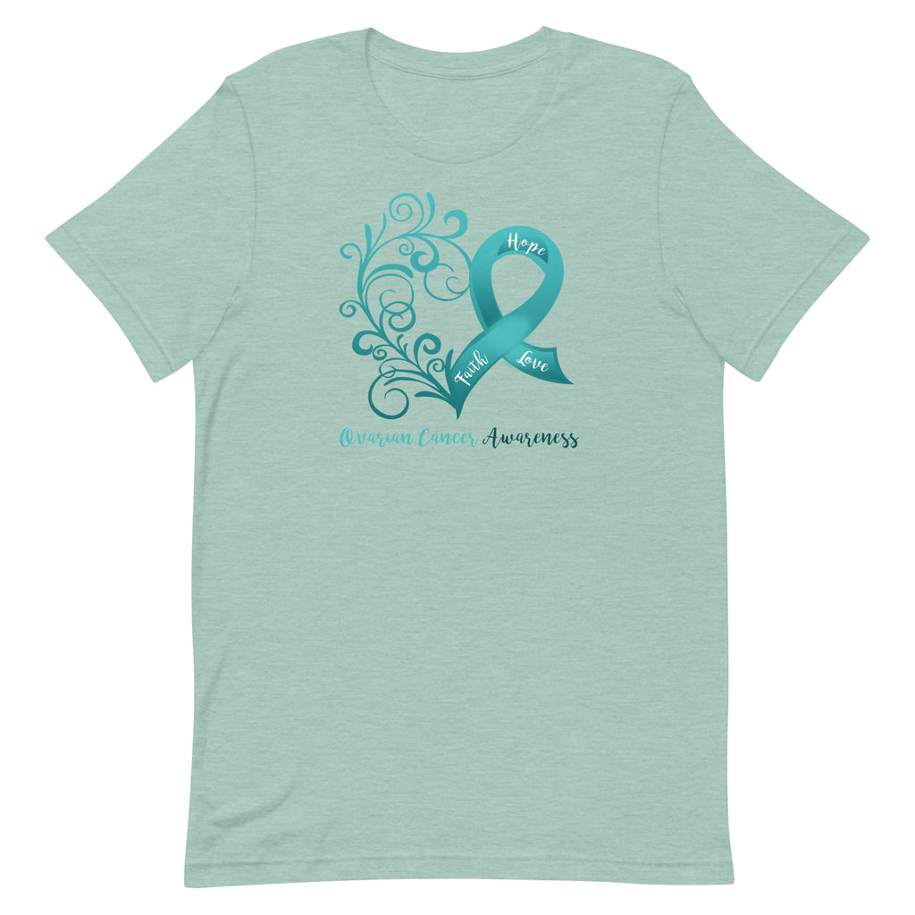 Ovarian Cancer Awareness Heart T-Shirt (Several Colors Available)