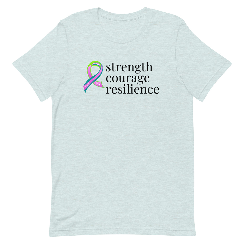 Metastatic Breast Cancer "strength courage resilience" Ribbon T-Shirt
