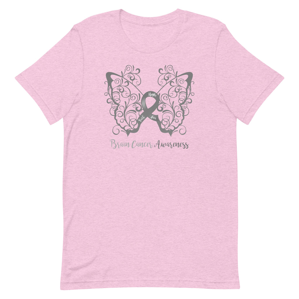 Brain Cancer Awareness Filigree Butterfly T-Shirt - Light Colors