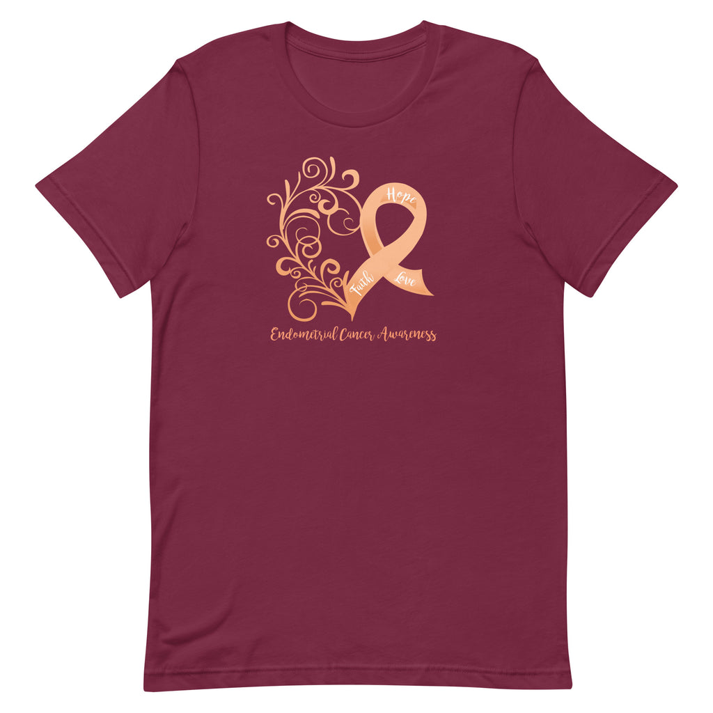 Endometrial Cancer Awareness Heart T-Shirt - Dark Colors