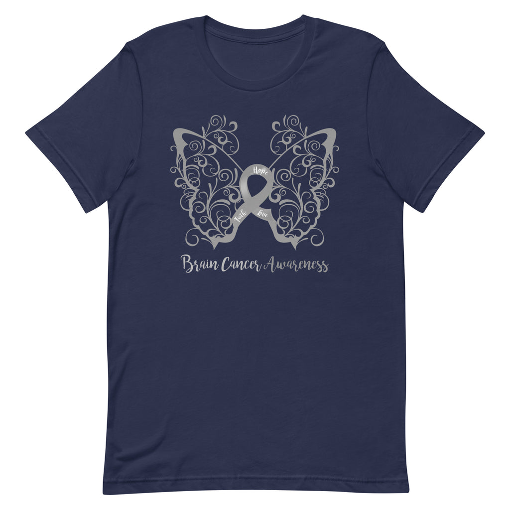 Brain Cancer Awareness Filigree Butterfly T-Shirt - Dark Colors