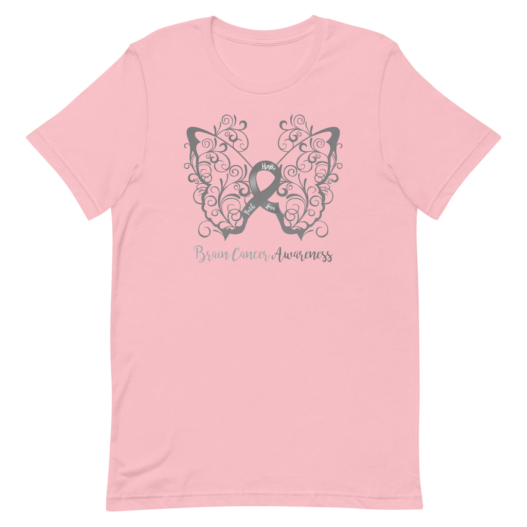 Brain Cancer Awareness Filigree Butterfly T-Shirt - Light Colors
