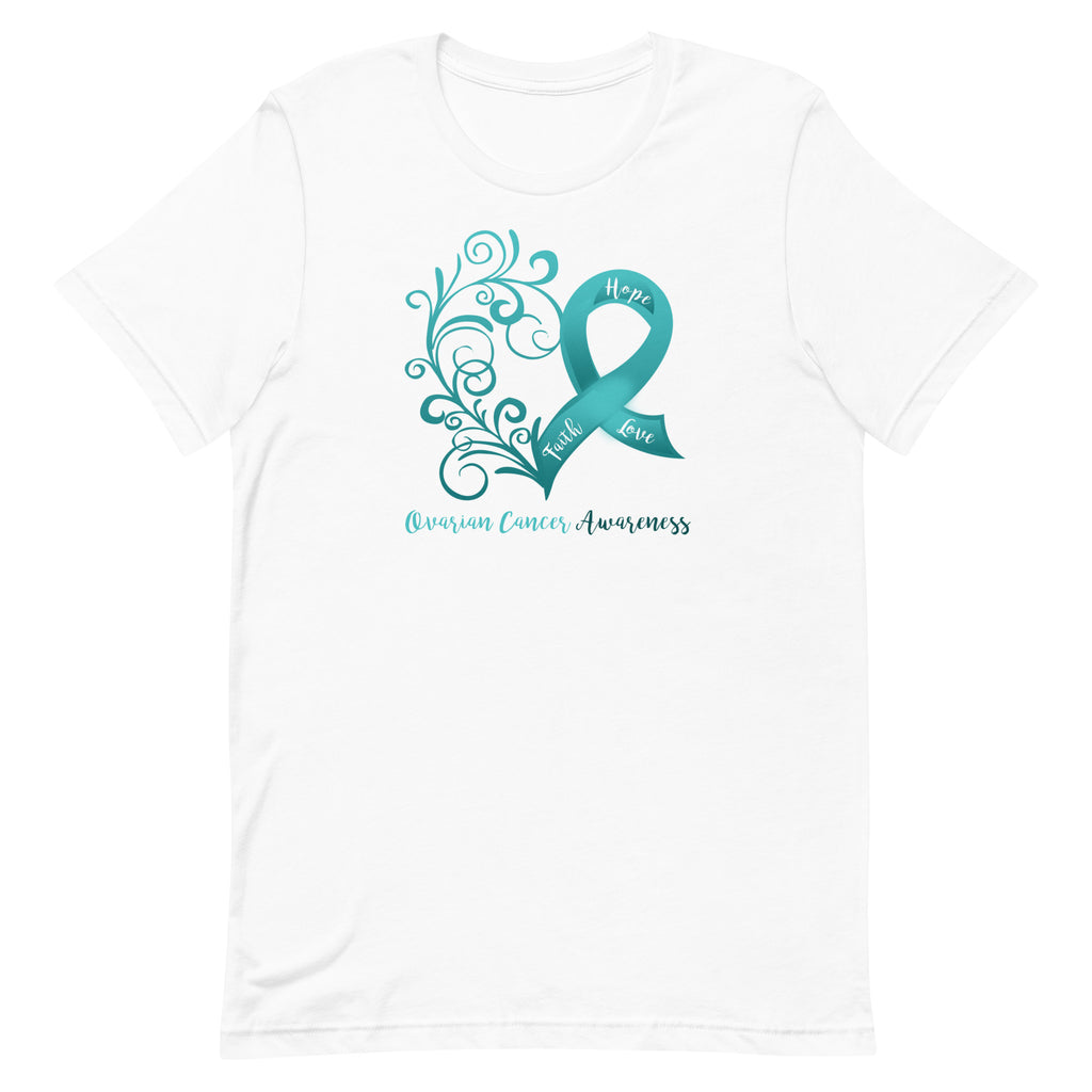 Ovarian Cancer Awareness Heart T-Shirt (Several Colors Available)