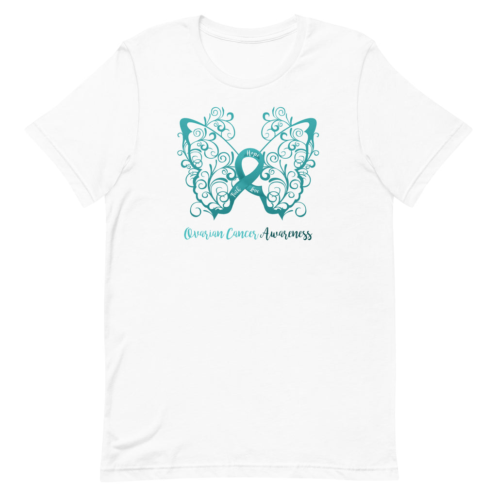 Ovarian Cancer Awareness Filigree Butterfly T-Shirt (Several Colors Available)