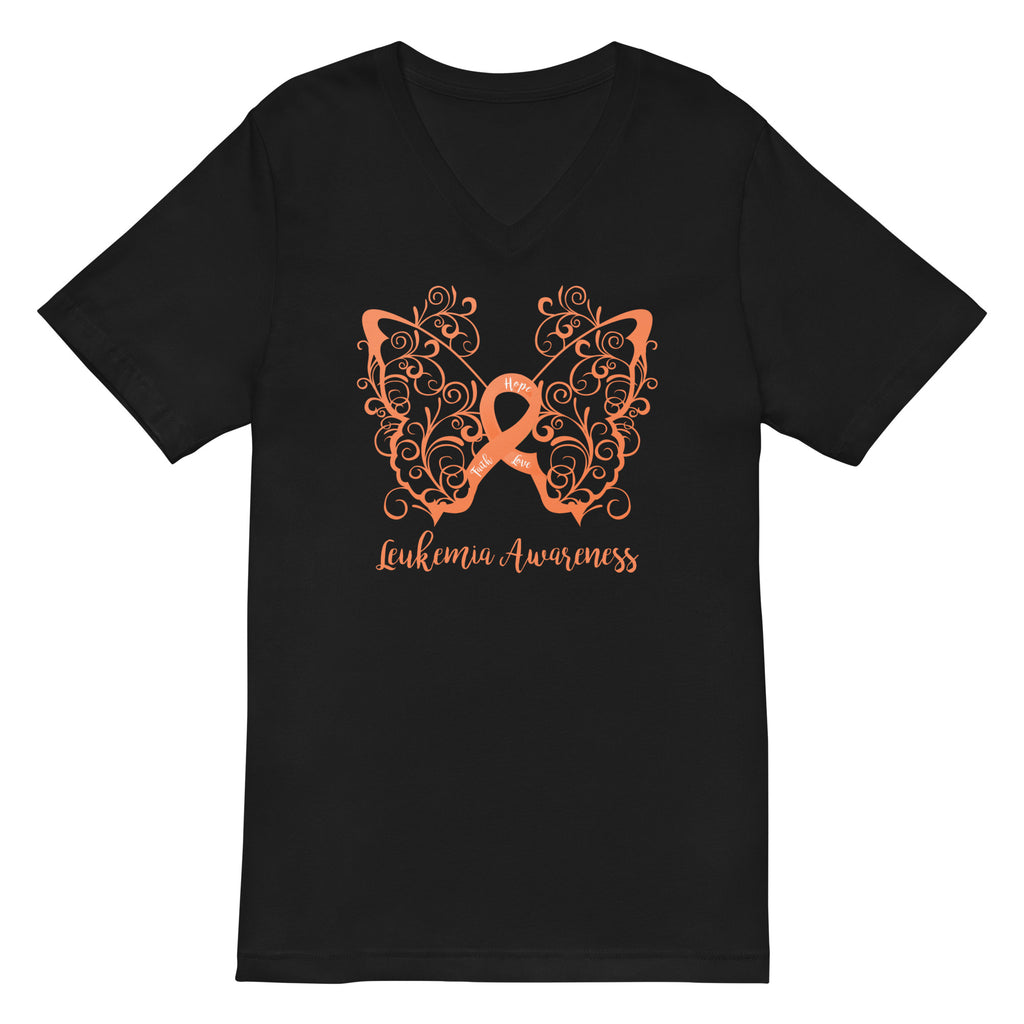 Leukemia Awareness Filigree Butterfly V-Neck T-Shirt