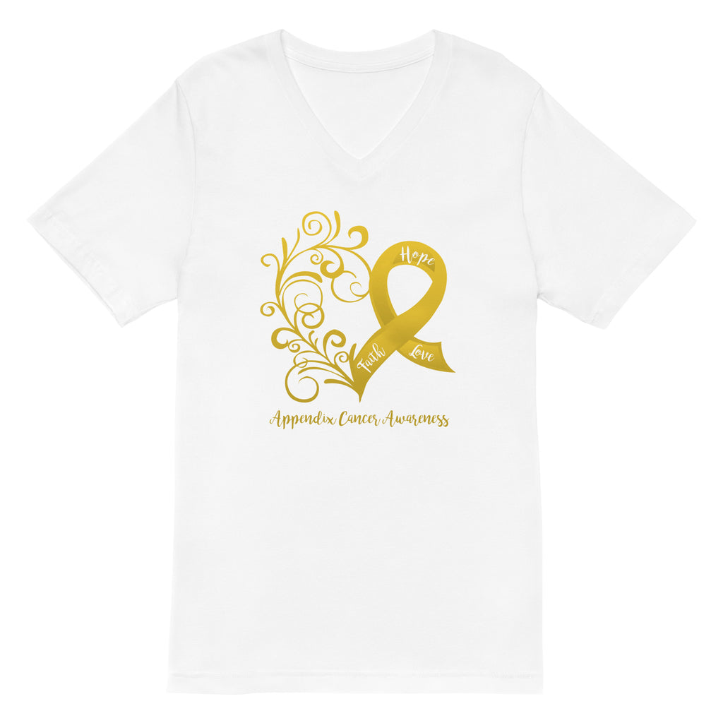 Appendix Cancer Awareness Heart V-Neck T-Shirt