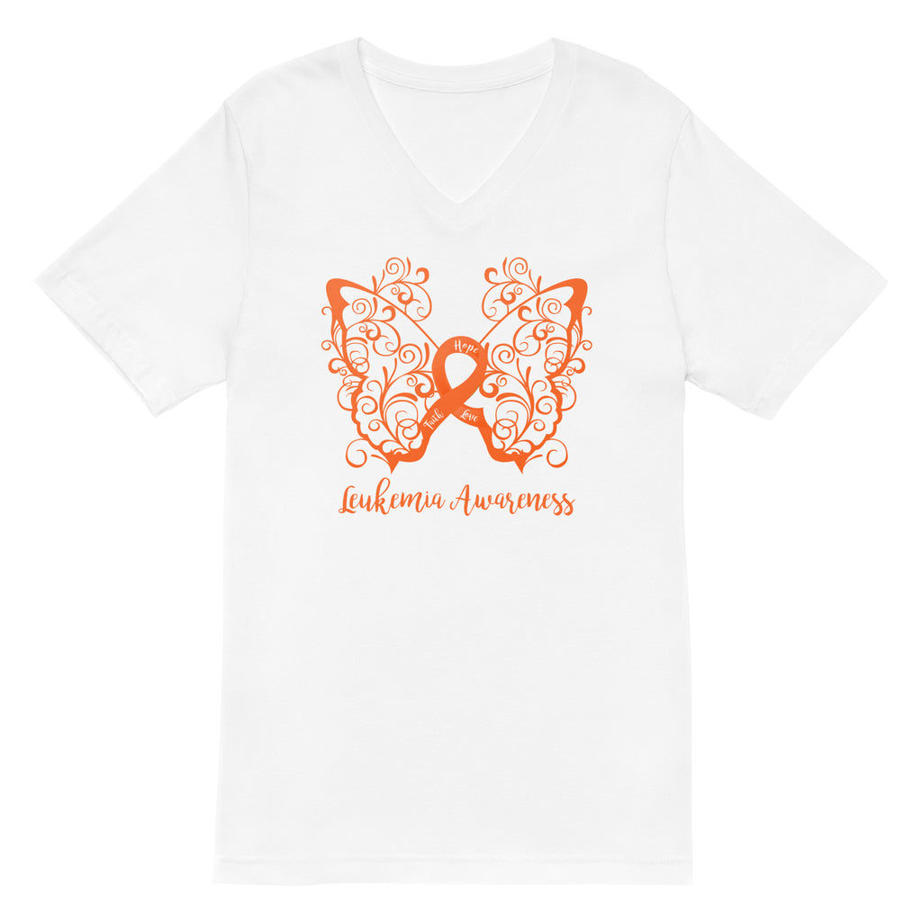 Leukemia Awareness Filigree Butterfly V-Neck T-Shirt