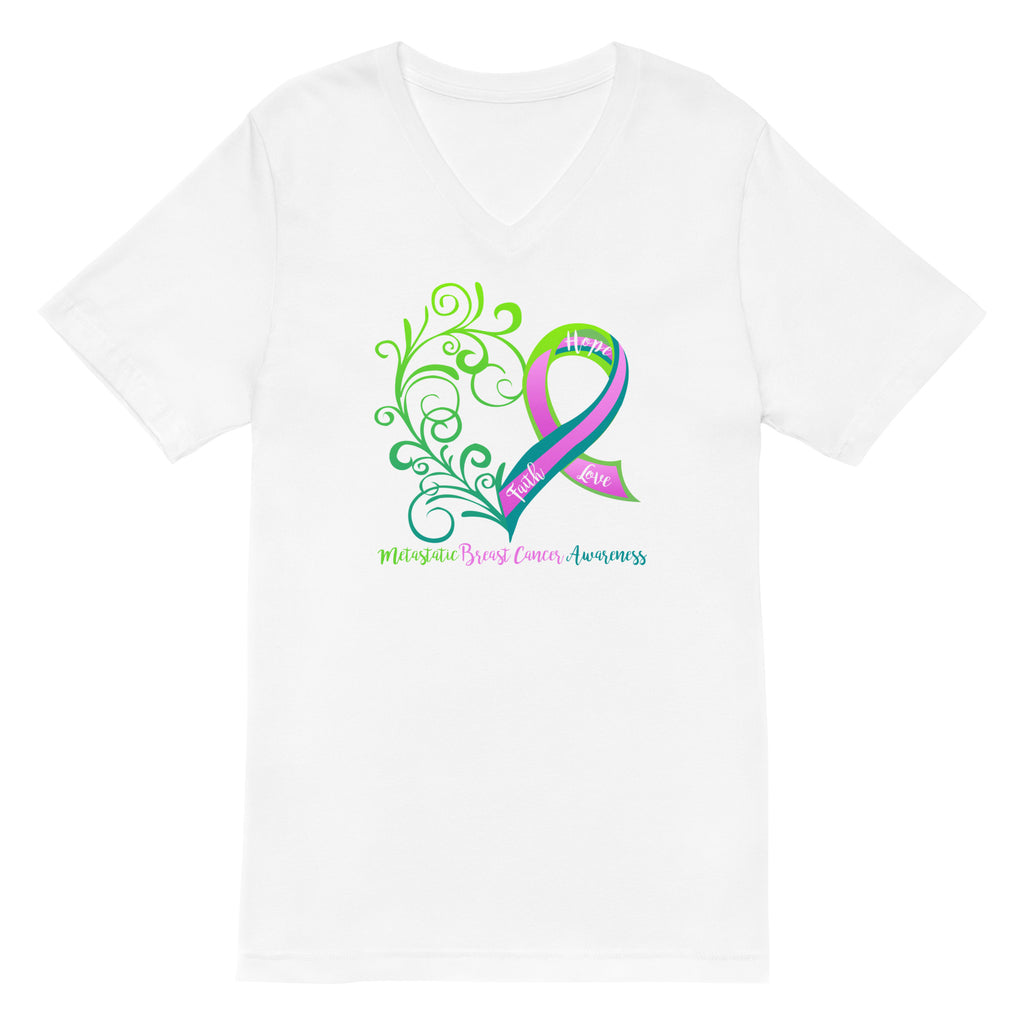 Metastatic Breast Cancer Awareness Heart V-Neck T-Shirt
