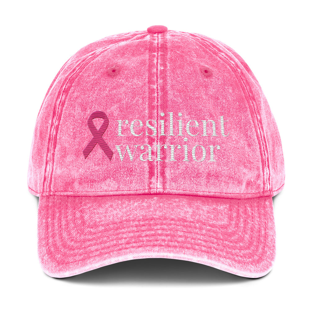 Breast Cancer "resilient warrior" Ribbon Vintage Pink Cotton Twill Cap