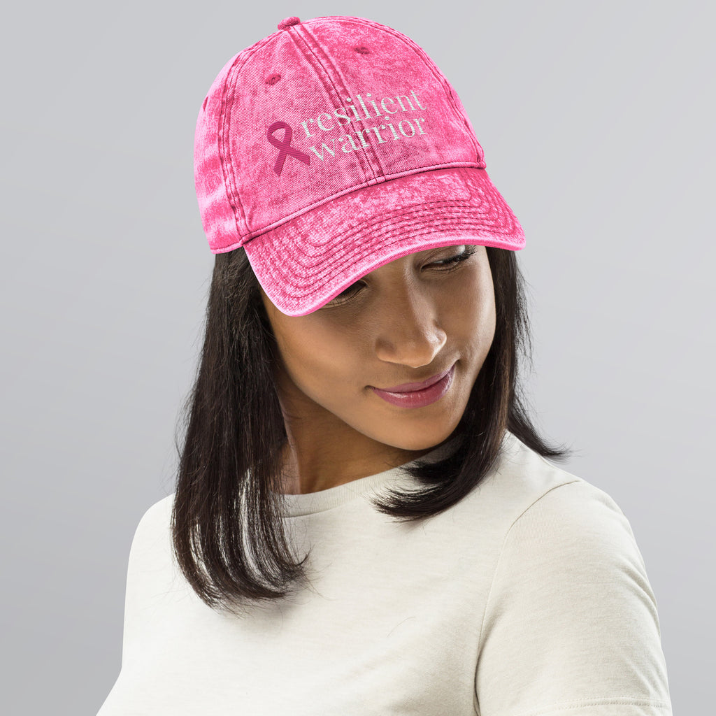 Breast Cancer "resilient warrior" Ribbon Vintage Pink Cotton Twill Cap