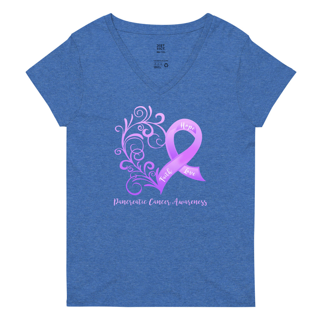 Pancreatic Cancer Awareness Heart Women’s Recycled V-Neck T-Shirt