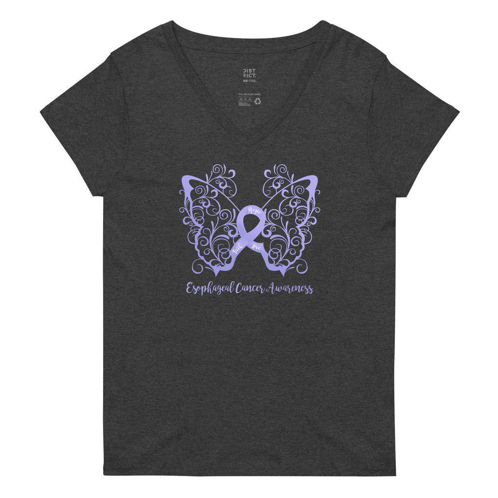 Esophageal Cancer Awareness Filigree Butterfly Recycled V-Neck T-Shirt (Several Colors Available)