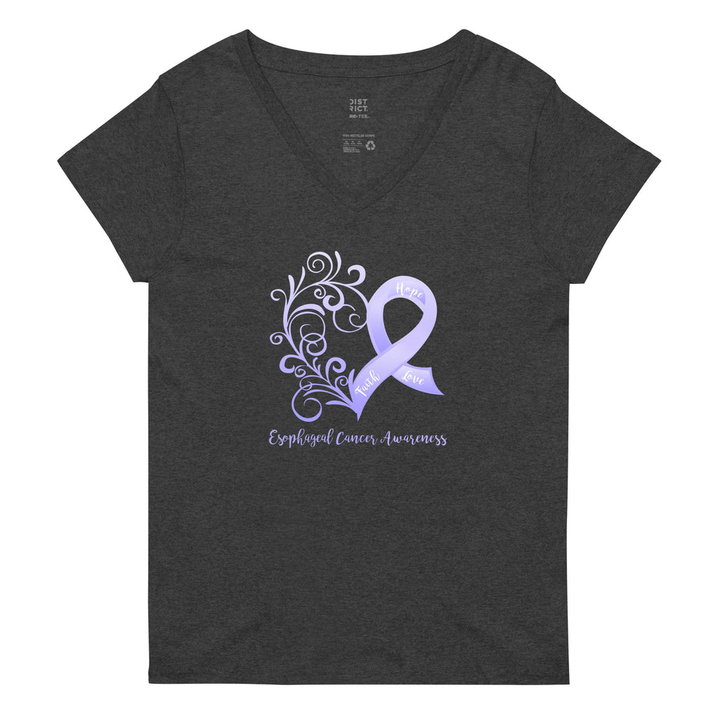 Esophageal Cancer Awareness Heart Women’s Recycled V-Neck T-Shirt