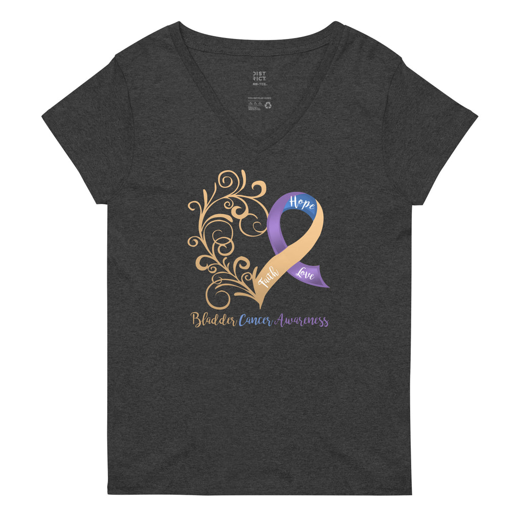 Bladder Cancer Awareness Heart Women’s Recycled V-Neck T-Shirt