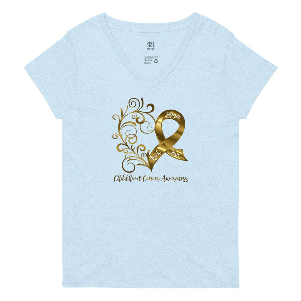 Childhood Cancer Awareness Heart Women’s Recycled V-Neck T-Shirt