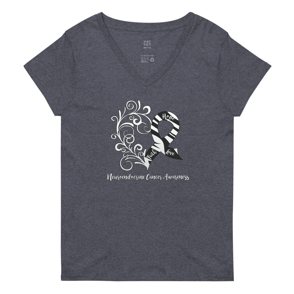 Neuroendocrine Cancer Awareness Heart Women’s Recycled V-Neck T-Shirt