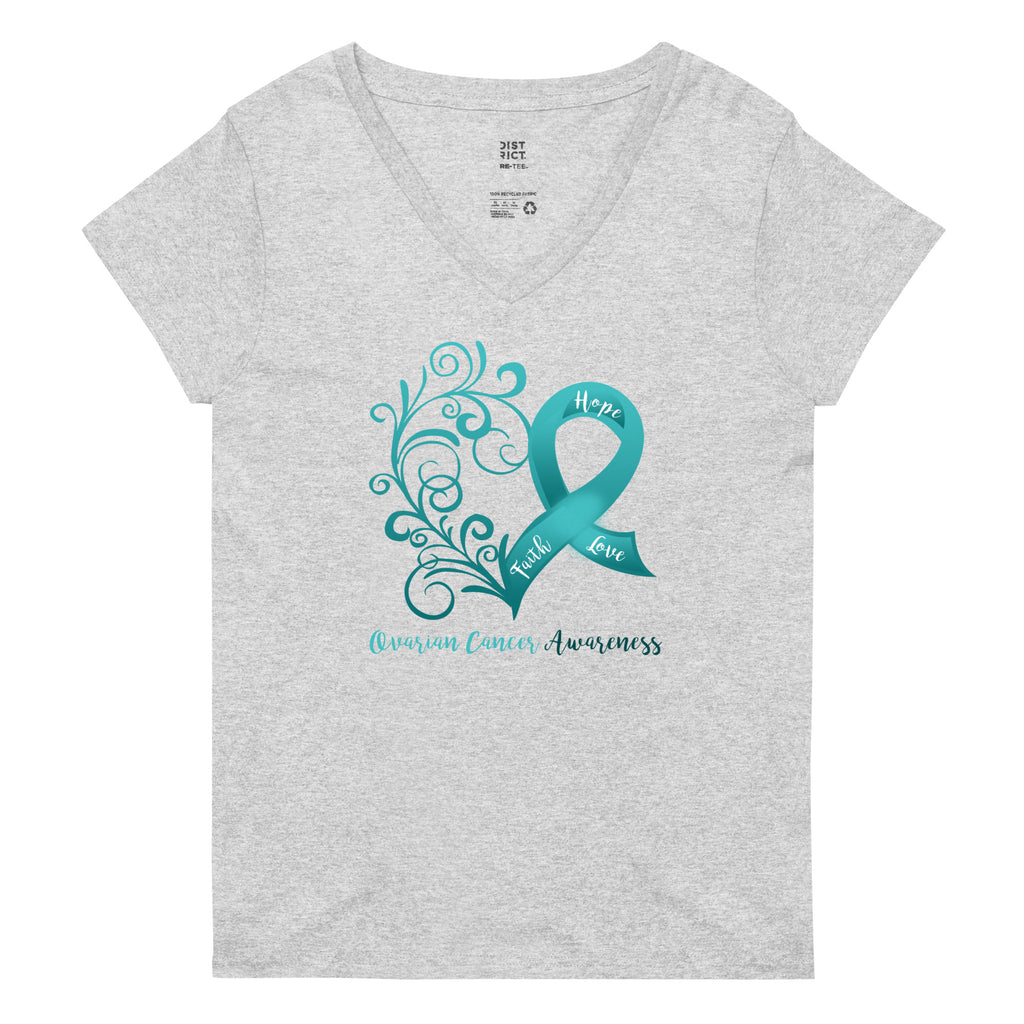 Ovarian Cancer Awareness Heart Women’s Recycled V-neck T-Shirt
