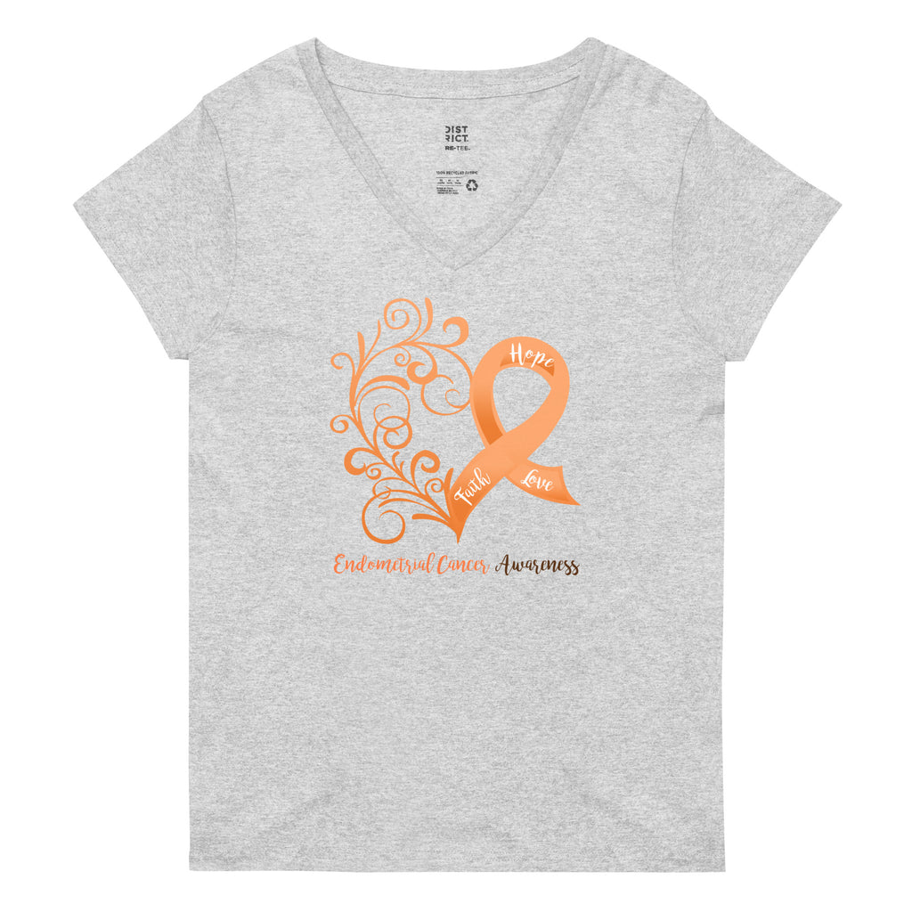Endometrial Cancer Awareness Heart Women’s Recycled V-Neck T-Shirt