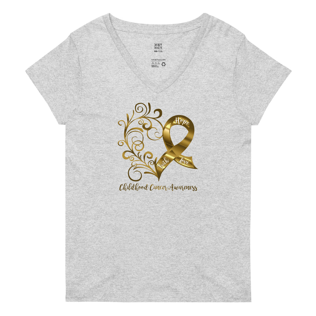 Childhood Cancer Awareness Heart Women’s Recycled V-Neck T-Shirt