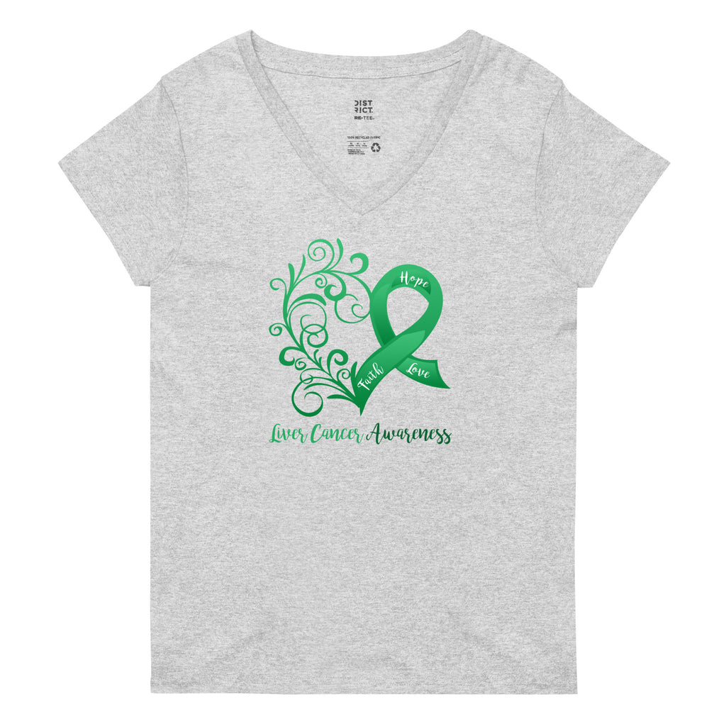Liver Cancer Awareness Heart Women’s Recycled V-Neck T-Shirt