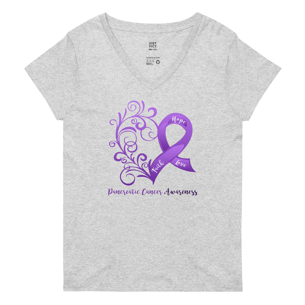 Pancreatic Cancer Awareness Heart Women’s Recycled V-Neck T-Shirt