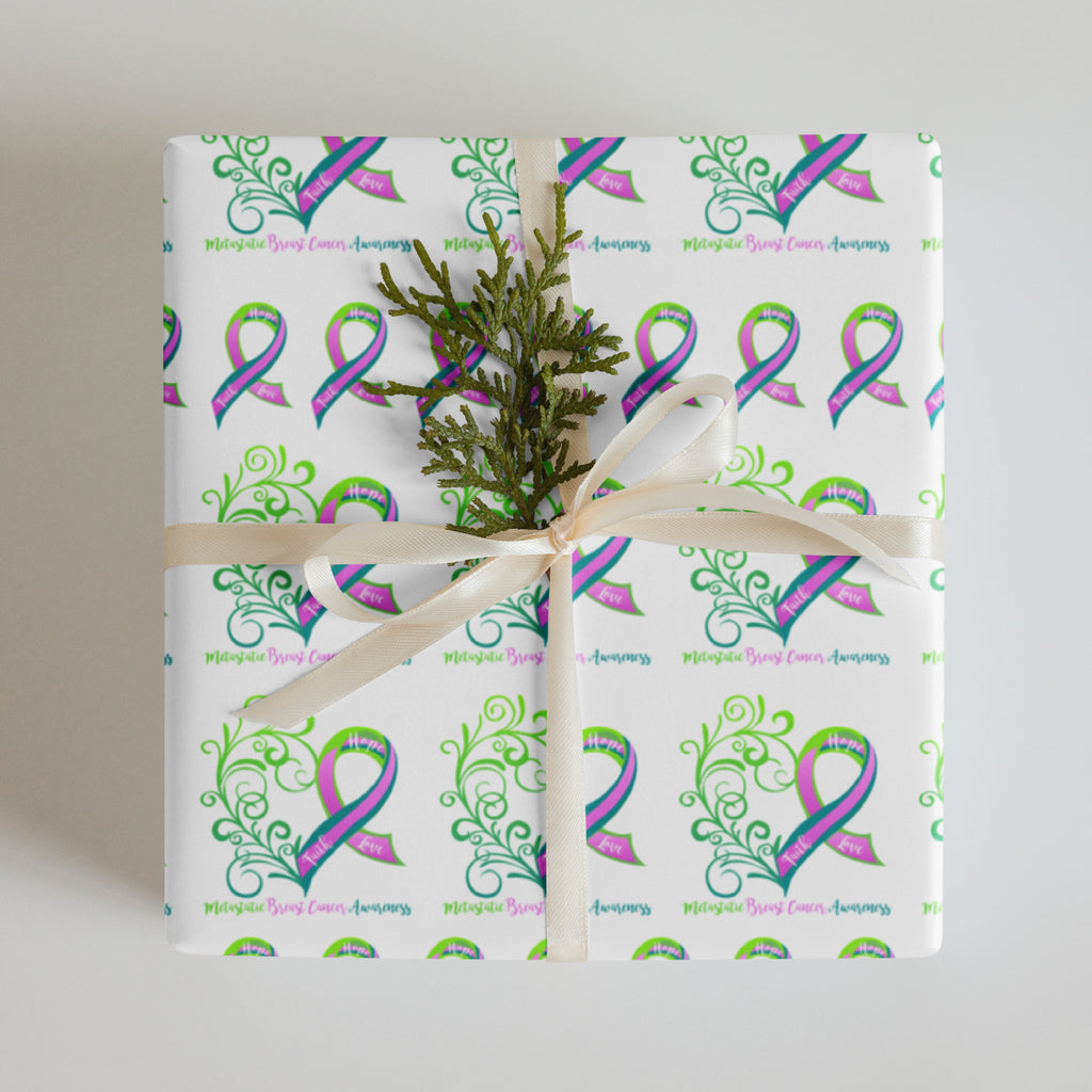 Metastatic Breast Cancer Awareness Heart Wrapping Paper Sheets (3 Sheets in Order)