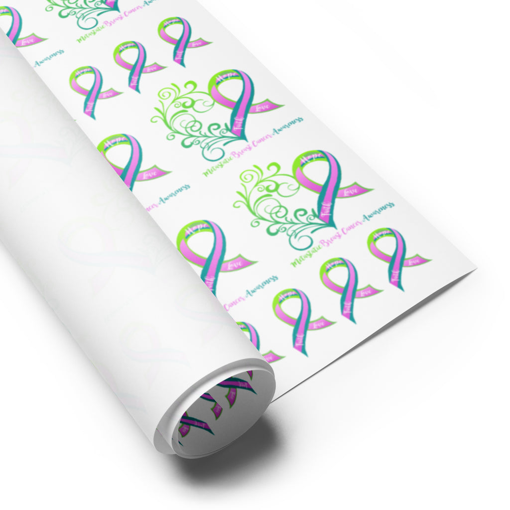 Metastatic Breast Cancer Awareness Heart Wrapping Paper Sheets (3 Sheets in Order)