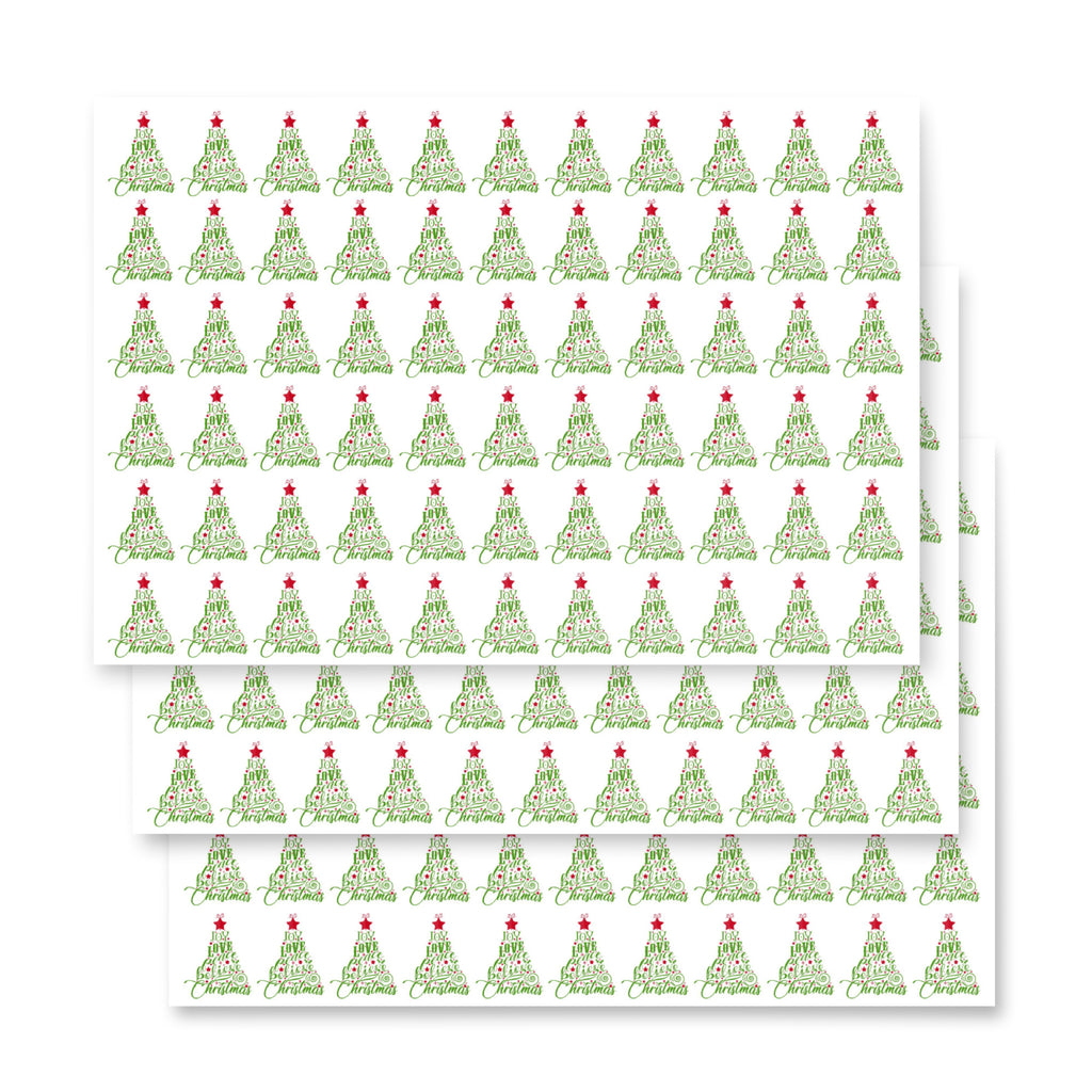 Joy Love Peace Believe Christmas Tree Wrapping paper sheets (White Backround)