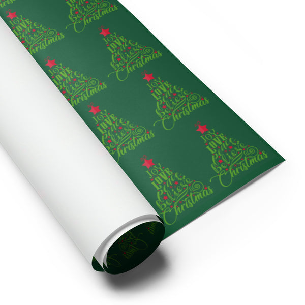 Joy Love Peace Believe Christmas Tree Hunter Green Gift Wrap (3