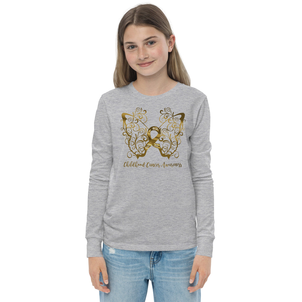Childhood Cancer Awareness Filigree Butterfly Youth Long Sleeve Tee