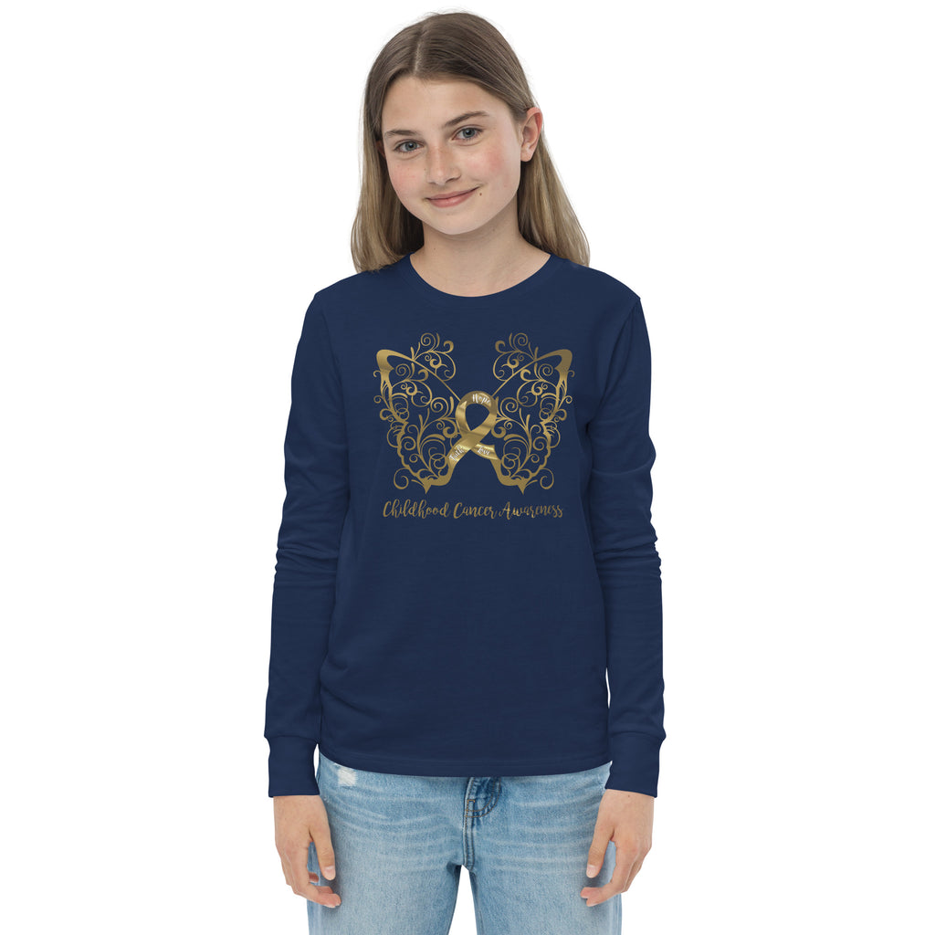 Childhood Cancer Awareness Filigree Butterfly Youth Long Sleeve Tee