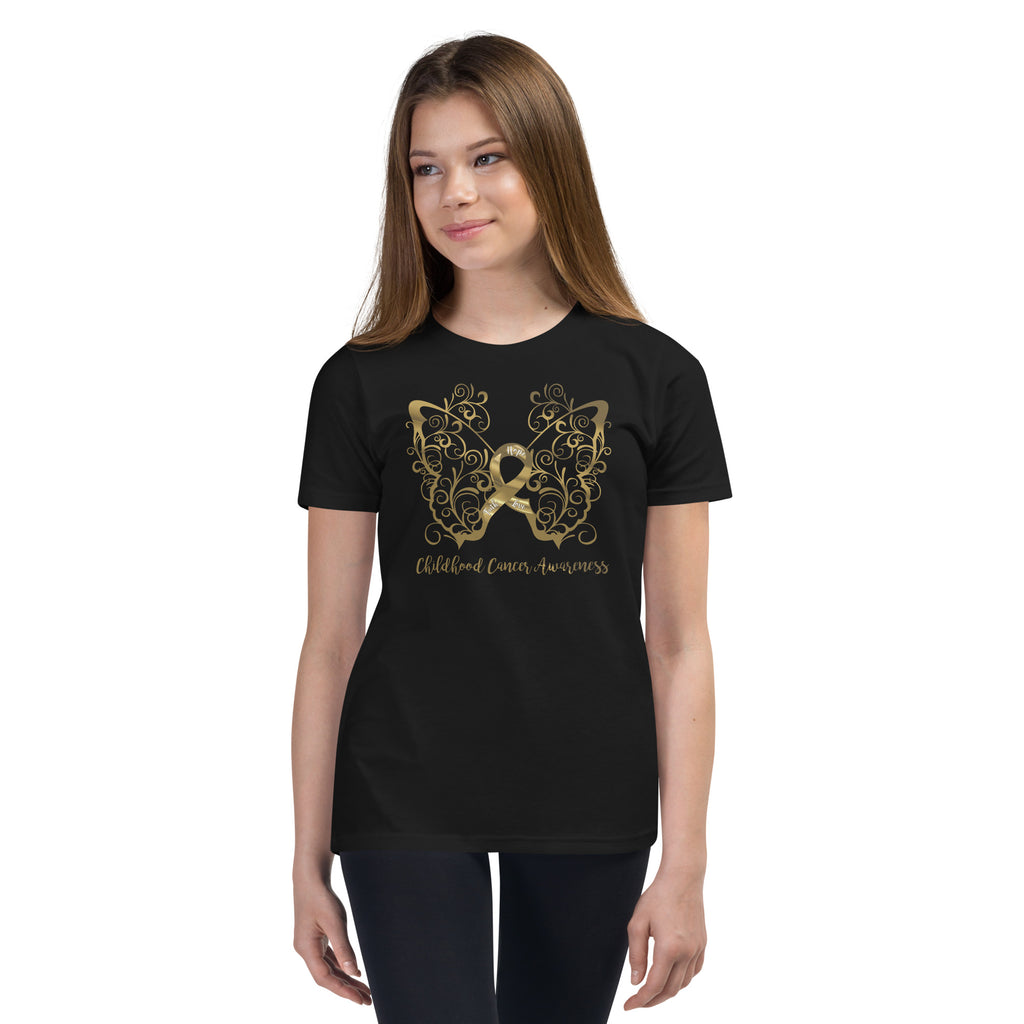 Childhood Cancer Awareness Filigree Butterfly Youth Short Sleeve T-Shirt