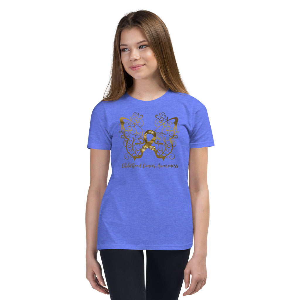 Childhood Cancer Awareness Filigree Butterfly Youth Short Sleeve T-Shirt