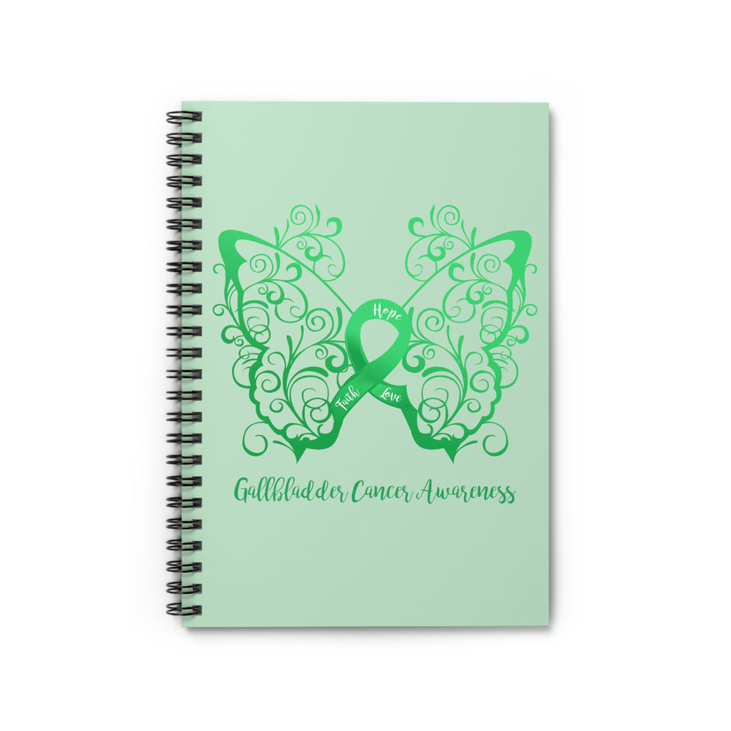 Gallbladder Cancer Awareness Filigree Butterfly "Light Green" Spiral Journal - Ruled Line