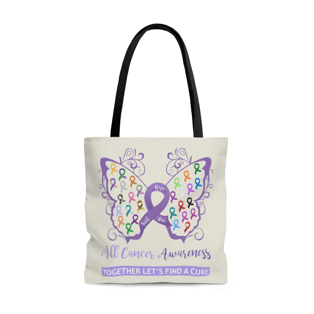 All Cancer Awareness Filigree Butterfly Large "Natural" Tote Bag (Dual Sided Design)