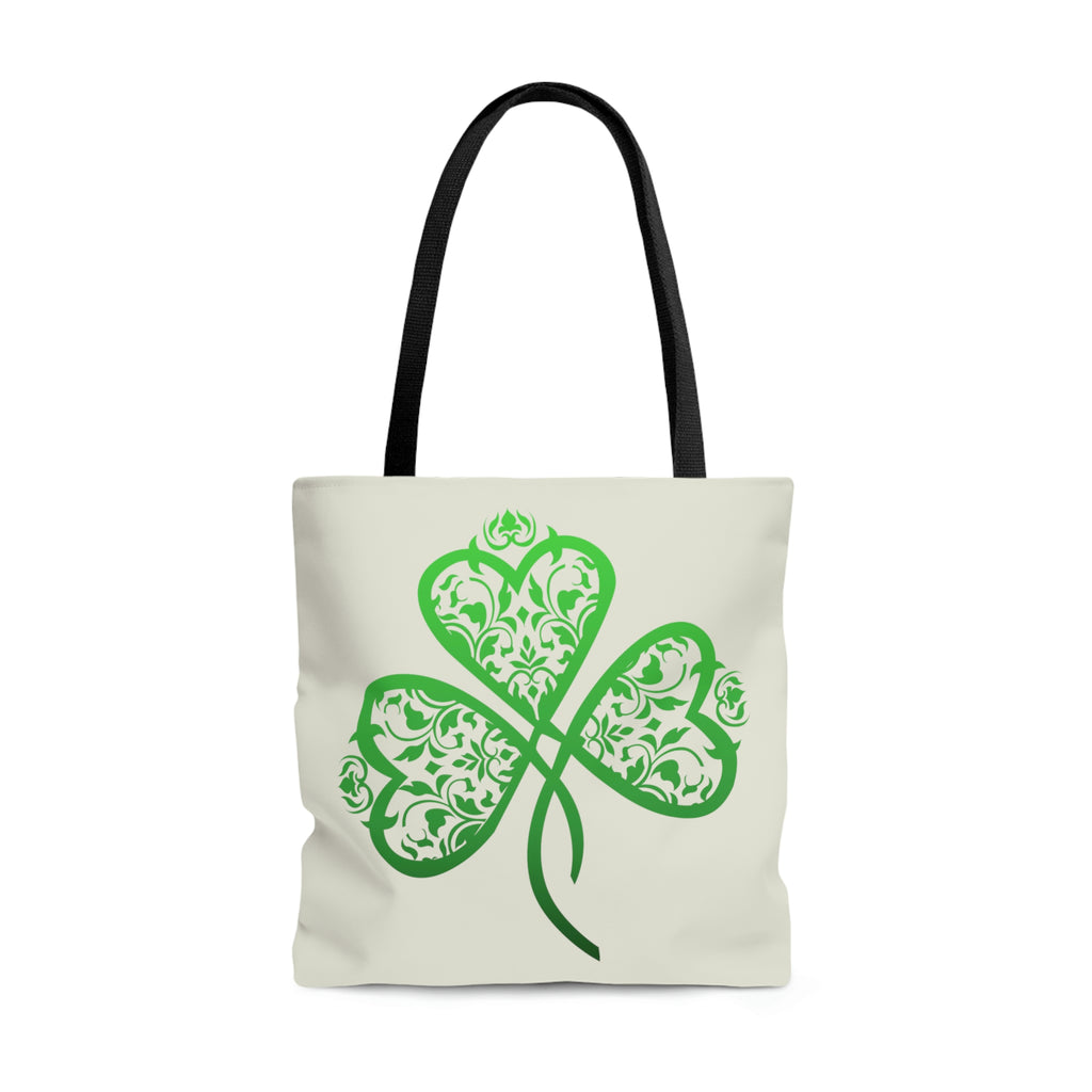 St. Patrick's Day Filigree Shamrock Large "Natural" Tote Bag (Dual-Sided Design)