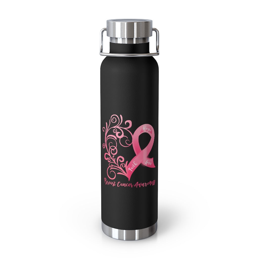Breast Cancer Awareness Heart Copper Vacuum Insulated Bottle, 22oz - Several Colors Available