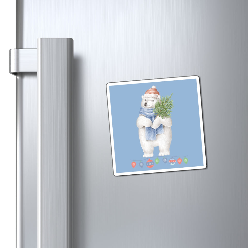 Vintage Watercolor Christmas Polar Bear Magnet (Light Denim) (3 Sizes Available)