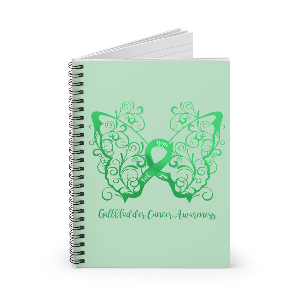 Gallbladder Cancer Awareness Filigree Butterfly "Light Green" Spiral Journal - Ruled Line