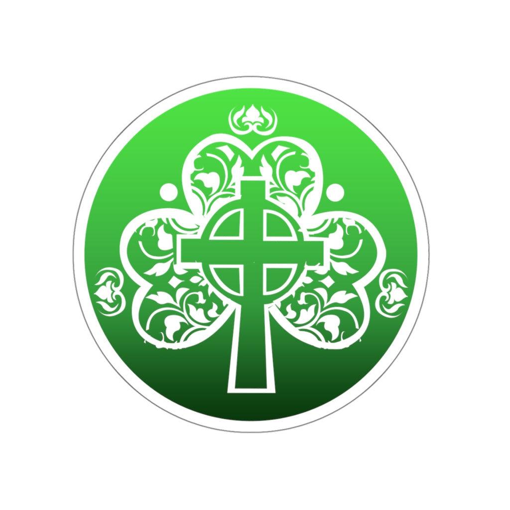 Green Filigree Shamrock Cross Sticker (3X3)