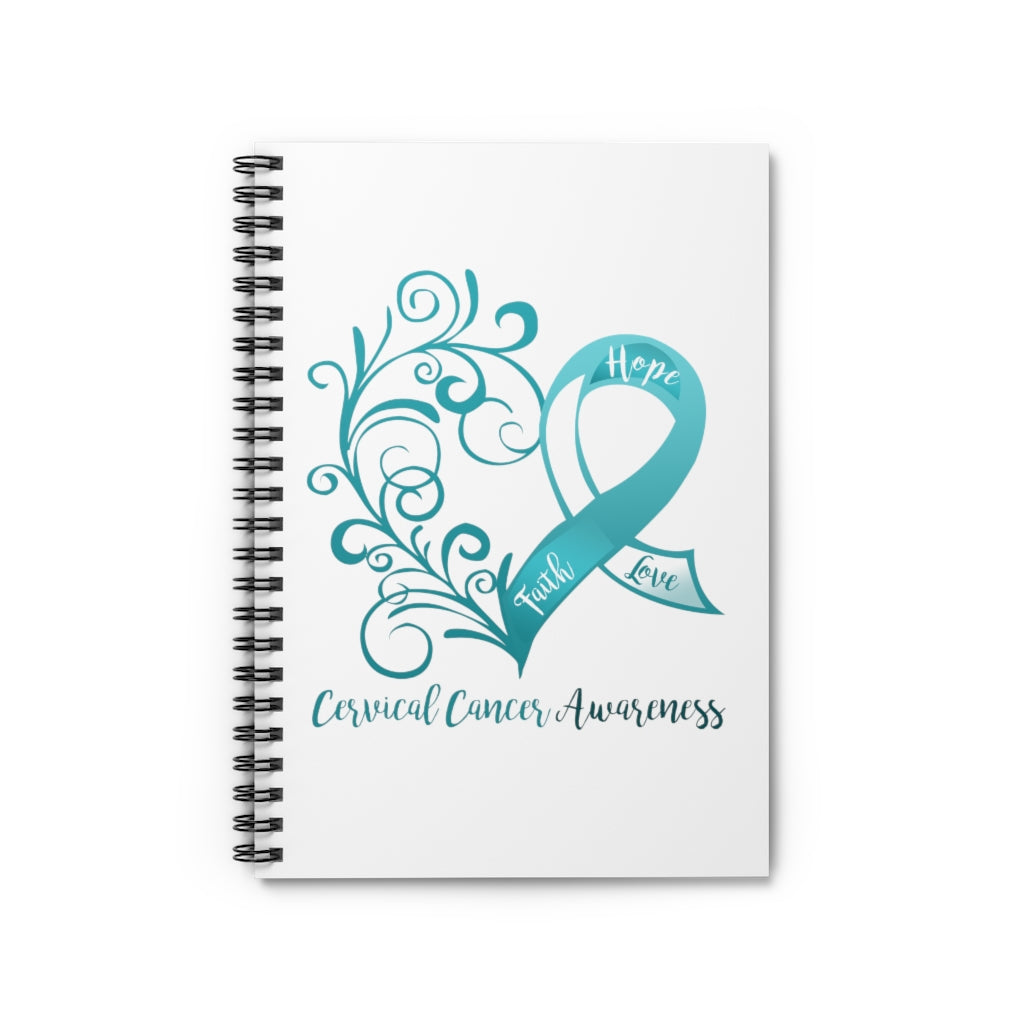 Cervical Cancer Awareness Heart Spiral Journal - Ruled Line (White)